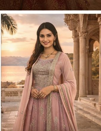 Dusty pink anarkali gown with gold embroidery in palace setting by Pehnawa by SS