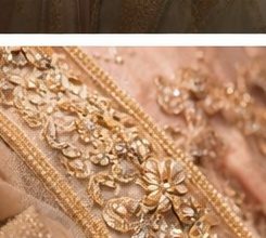 Close-up of handcrafted zardozi embroidery detail on fabric