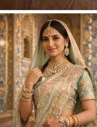 Emerald green designer saree with palace-inspired drape by Pehnawa by SS